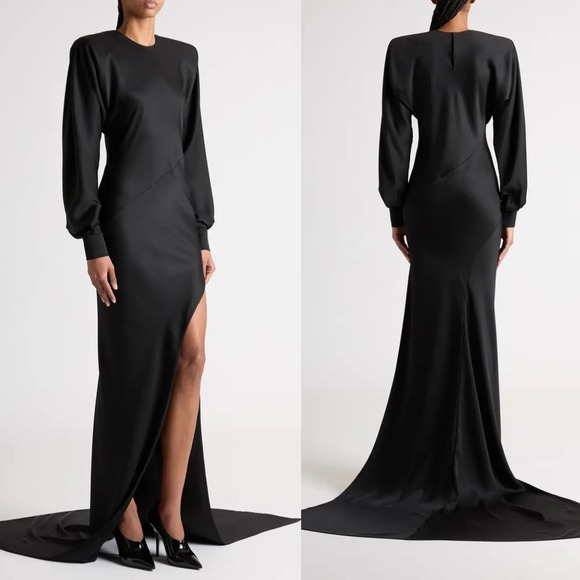 NWT Valentino Garavani Black Silk Satin Gown Le Noir Fall 24 $11,500 - Size US 8 - Picture 2 of 16